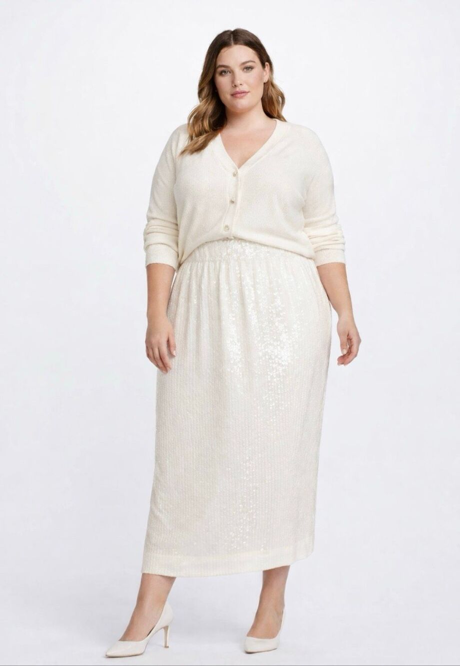 J. Crew Collection White Sequin Midi Skirt NWT XXL Pull On Holiday